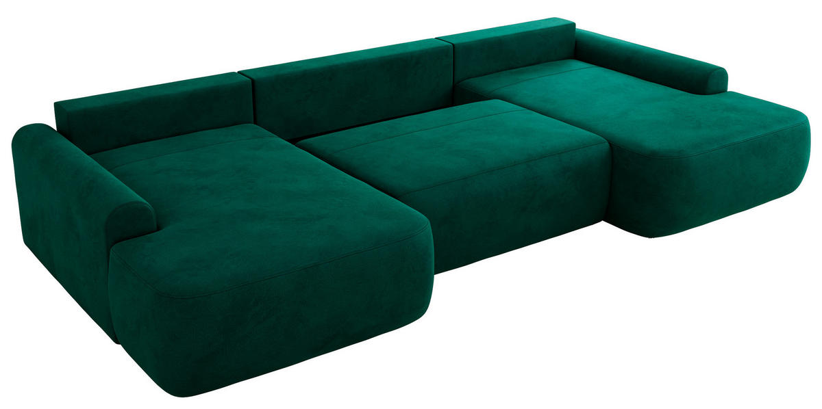 WOHNLANDSCHAFT CUBO U Dunkelgrün Velvet - Dunkelgrün/Schwarz, Kunststoff/Textil (370/100/187cm) - MKS