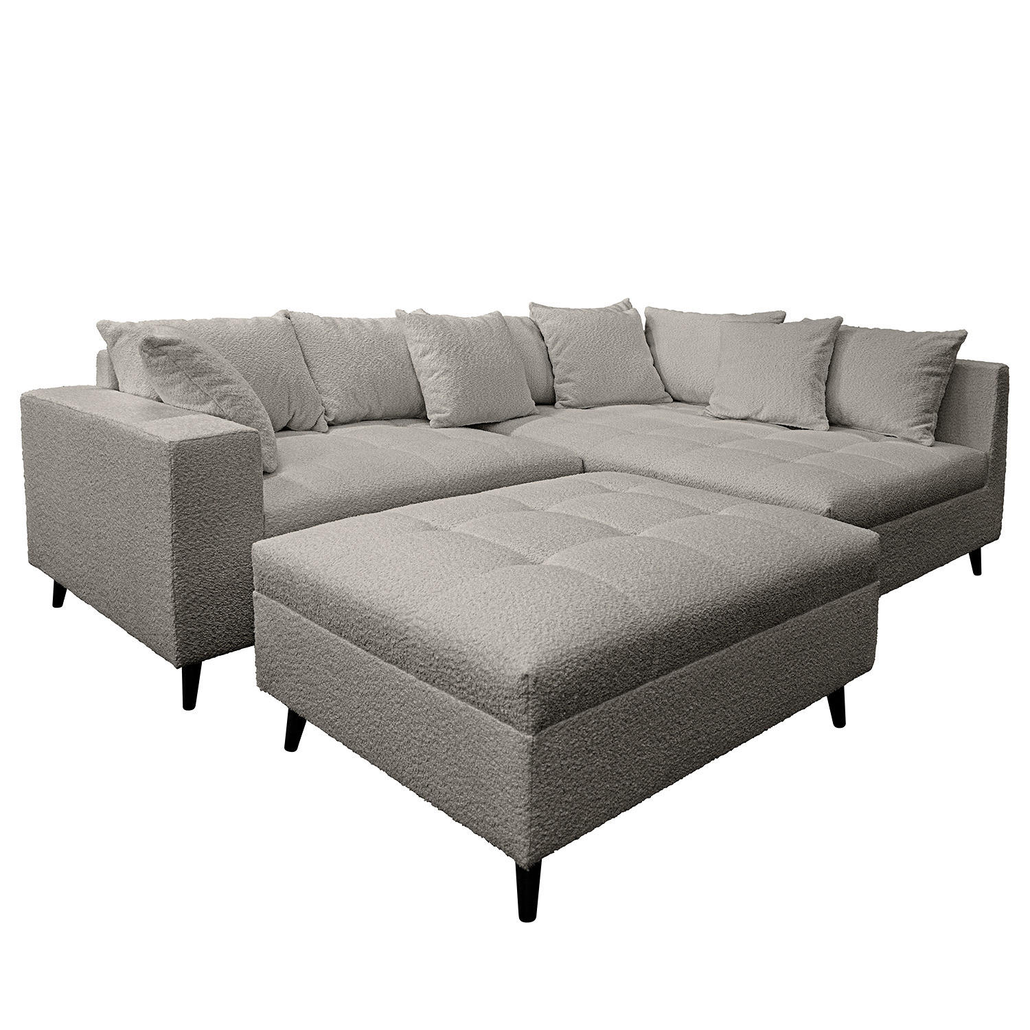 ECKSOFA mit Ottomane und Hocker - Dunkelgrau/Schwarz, Birkenholz/Textil (247/174cm) - home24