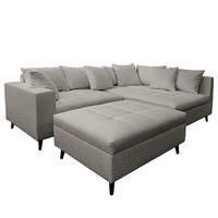 ECKSOFA mit Ottomane und Hocker - Dunkelgrau/Schwarz, Birkenholz/Textil (247/174cm) - home24