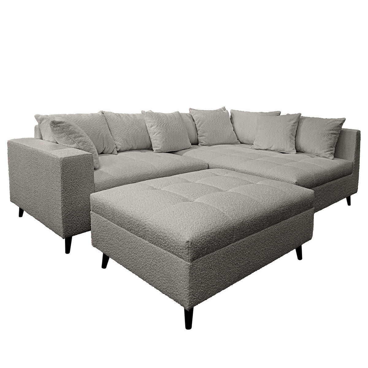 ECKSOFA mit Ottomane und Hocker - Dunkelgrau/Schwarz, Birkenholz/Textil (247/174cm) - home24