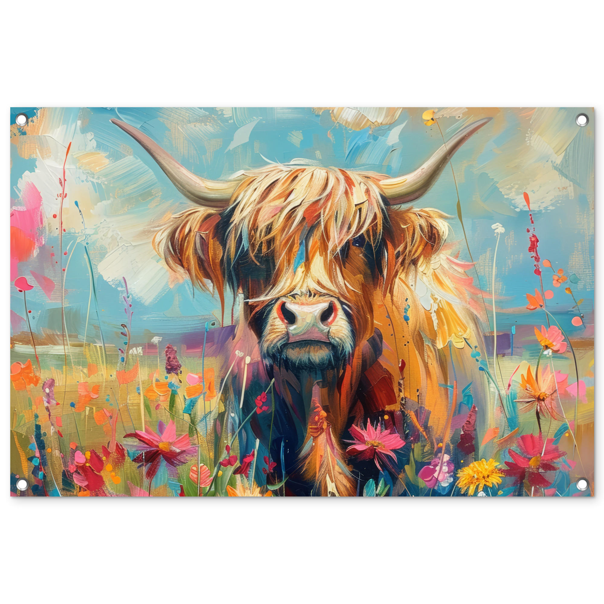 OnlyWow ZAHRADNÍ PLAKÁT Skotský horal - Příroda - Barevné - Květiny 90x60 cm