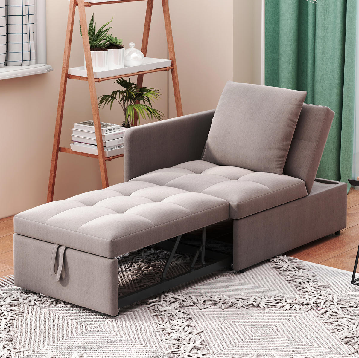 SCHLAFSOFA aus Leinenstoff 177x68x65 cm Grau 3-in-1 mit 5-fach verstellbarer Rückenlehne - Grau, Textil (177/65/68cm) - Modfu