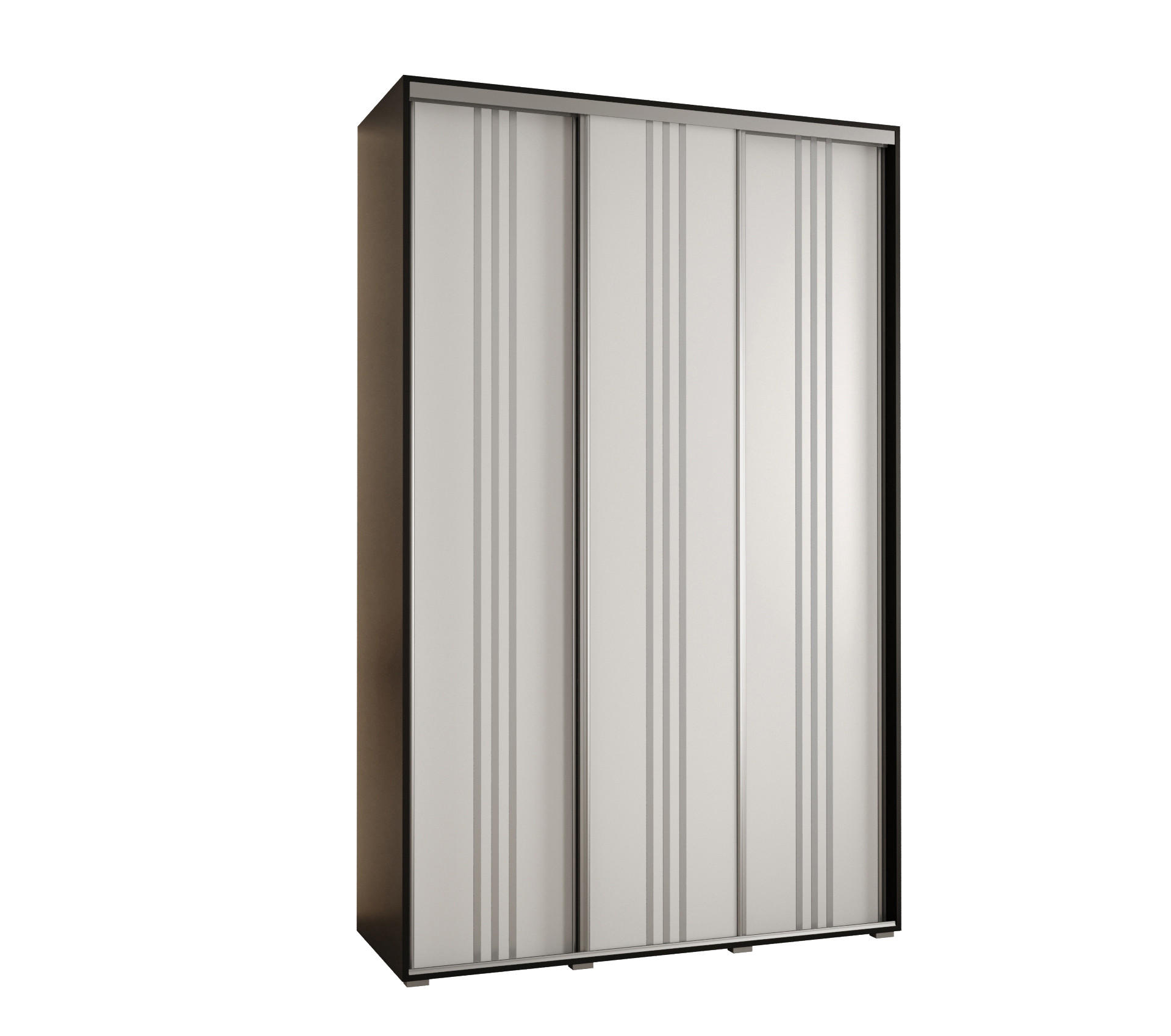 Abiks Möbel Schwebetürenschrank Schwarz, Weiß, Silber 160x235x60 cm