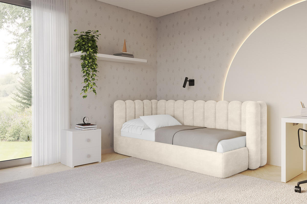 EINZELLBETT Jugendbett mit Bettkasten und Matratze H3/H4, Rechts - HUGY 100x200 Beige - Naturfarben, Holzwerkstoff/Textil (100/200cm) - ALTDECOR