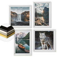 WANDBILDER 4er-Set - 50x50 cm & 40x60 cm Weißer Rahmen - Berge, Seen, Wasserfall, Wolf - Weiß, Kunststoff (50/50cm) - ArtPrintCave