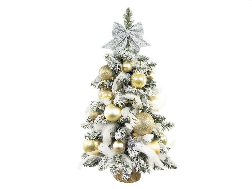 WEIHNACHTSBAUM künstlicher 60 cm mit LED-Beleuchtung, ZARTEWEIHNACHTEN, mit 34 Weihnachtsbaumschmuck, Pflanztopf mit Jutesack - Champagner/Silberfarben, Kunststoff/Stein (40/60cm) - LAALU