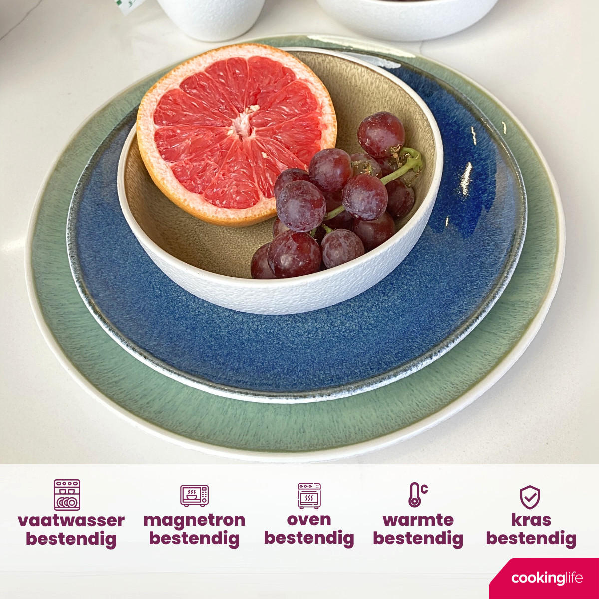 COOKINGLIFE Speiseteller Belize ø 25 cm - 6 Stück - Blau, Keramik (1/2/3cm) - Cookinglife