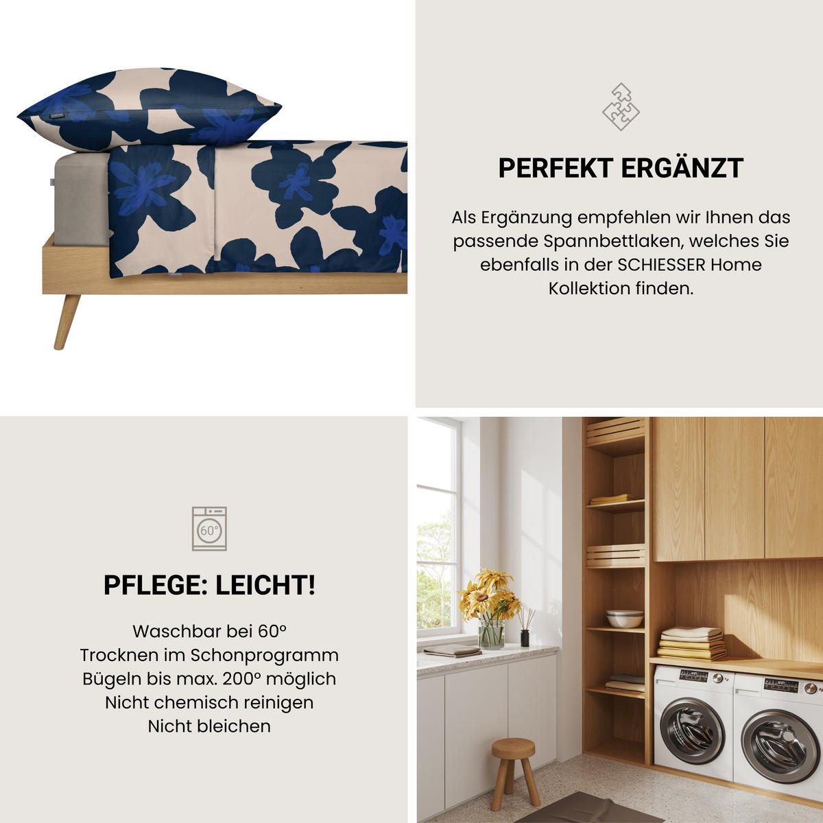 BETTWÄSCHESET Blossom - Renforcé - 2-teilig - 135 x 200 cm - Blau - Blau, Textil (135/200cm) - SCHIESSER