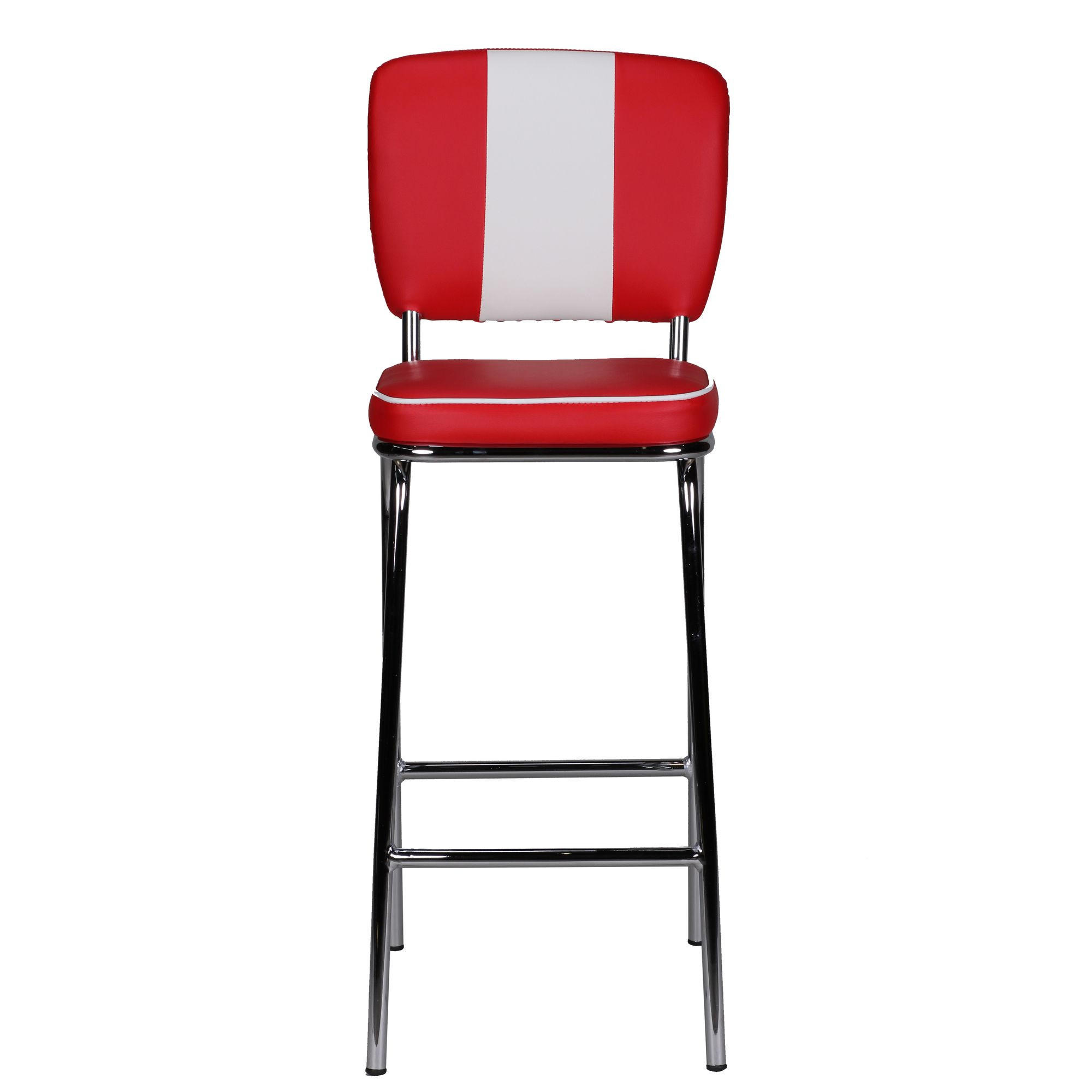 BARHOCKER Kunstleder Chromfuß Retro, Rot 40x38x110 cm - Rot/Silberfarben, Kunststoff/Textil (40/110/38cm) - KADIMA DESIGN