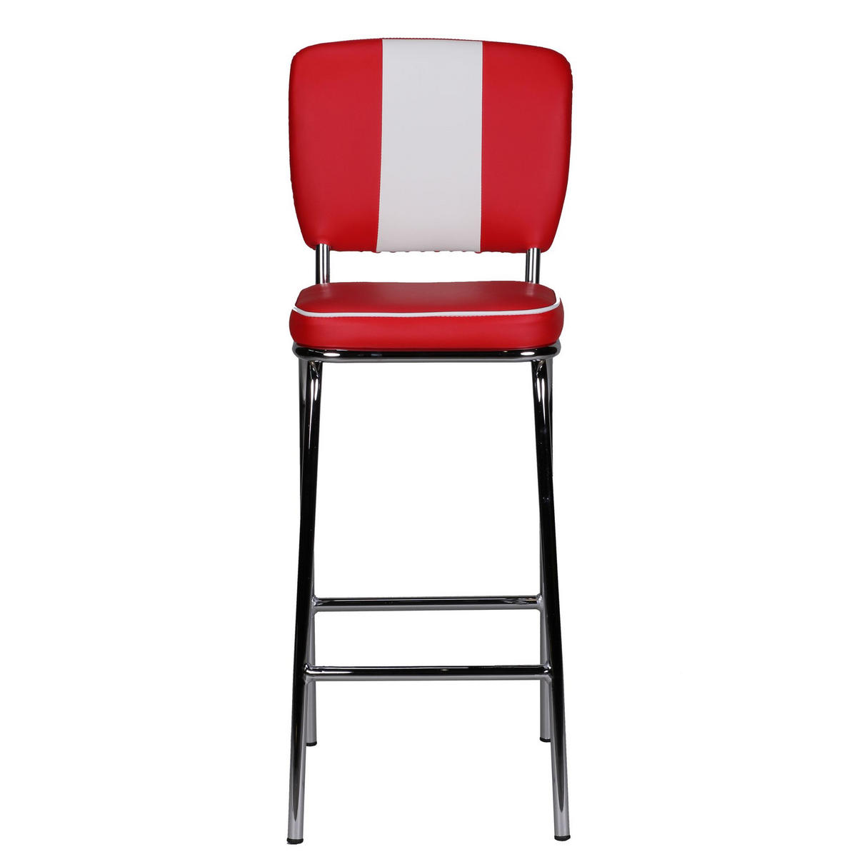 BARHOCKER Kunstleder Chromfuß Retro, Rot 40x38x110 cm - Rot/Silberfarben, Kunststoff/Textil (40/110/38cm) - KADIMA DESIGN