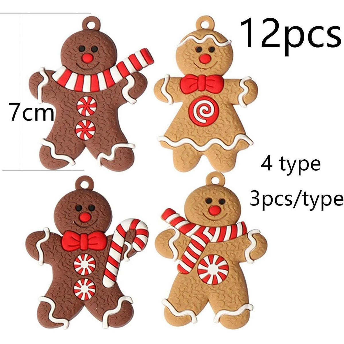 WEIHNACHTSBAUMSCHMUCK Lebkuchenmann 12-teiliges Set - Braun, Kunststoff (5.5/1/7cm)