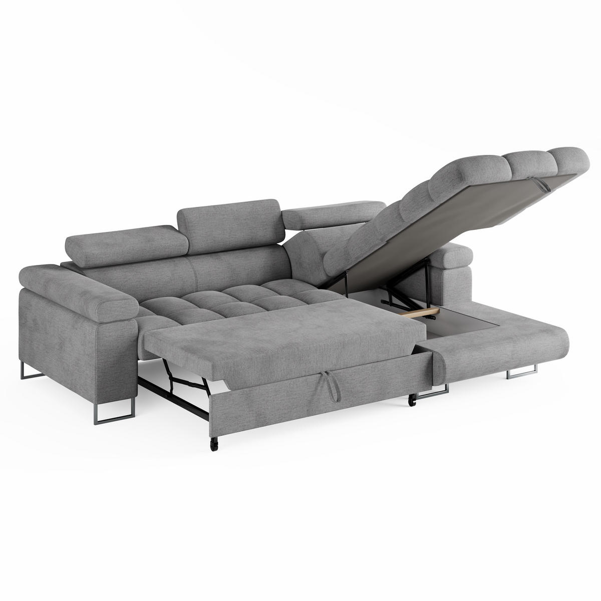 ECKSOFA CLOUD Rechts Hellrosa L-Form Velours-Stoff mit Schlaffunktion und Bettkasten - Chromfarben/Pink, Holz/Metall (175/235cm) - Barchello