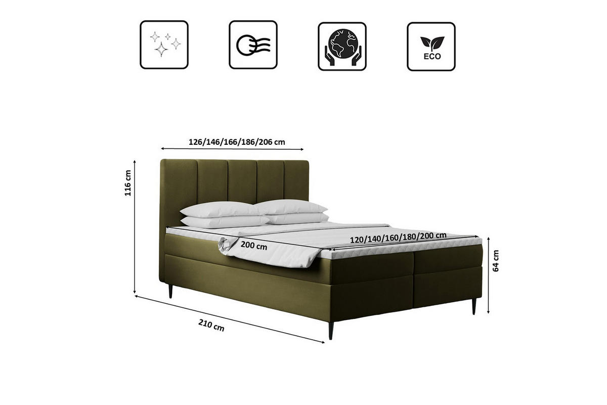 BOXBETT Mit Bettkasten Matratze ADEL Stoff Monolith Olive 120x200 cm H2-Pocket - Olivgrün, Holz/Textil (120/200cm) - Kaiser Möbel