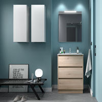 BADEZIMMERMÖBEL NOJA 600 3 Schubladen NATURAL + Waschtisch + Spiegel - Schwarz, Metall (45/81/60cm) - Salgar