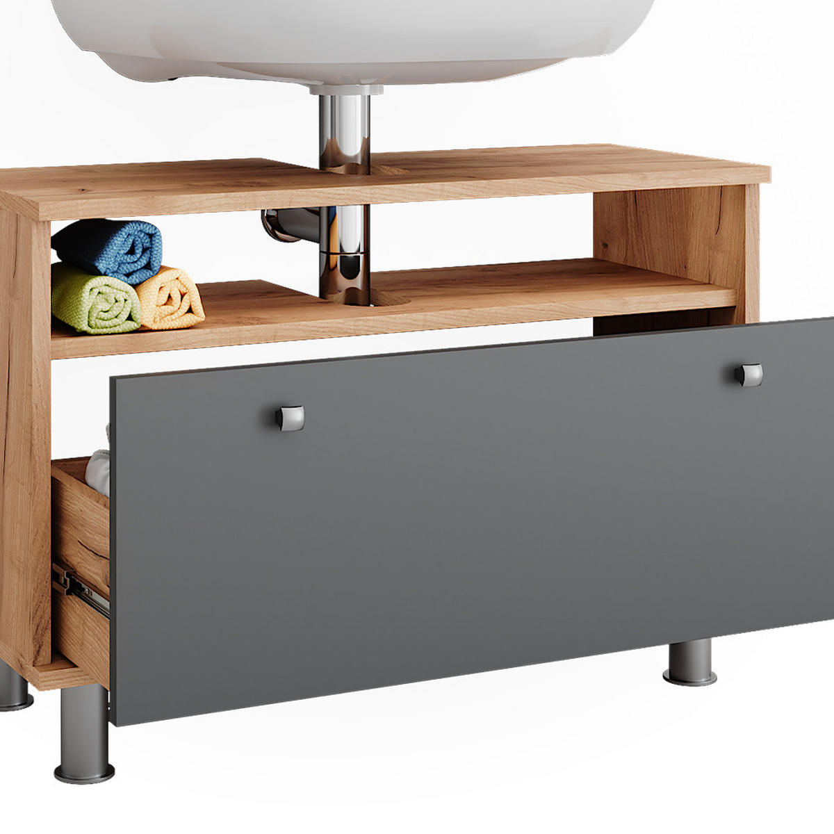 WASCHBECKENUNTERSCHRANK Fynn Goldkraft Eiche/Anthrazit 80.2 x 54 cm mit Schublade - Honigeiche/Anthrazit, Holzwerkstoff (80.2/54/32cm) - Vicco