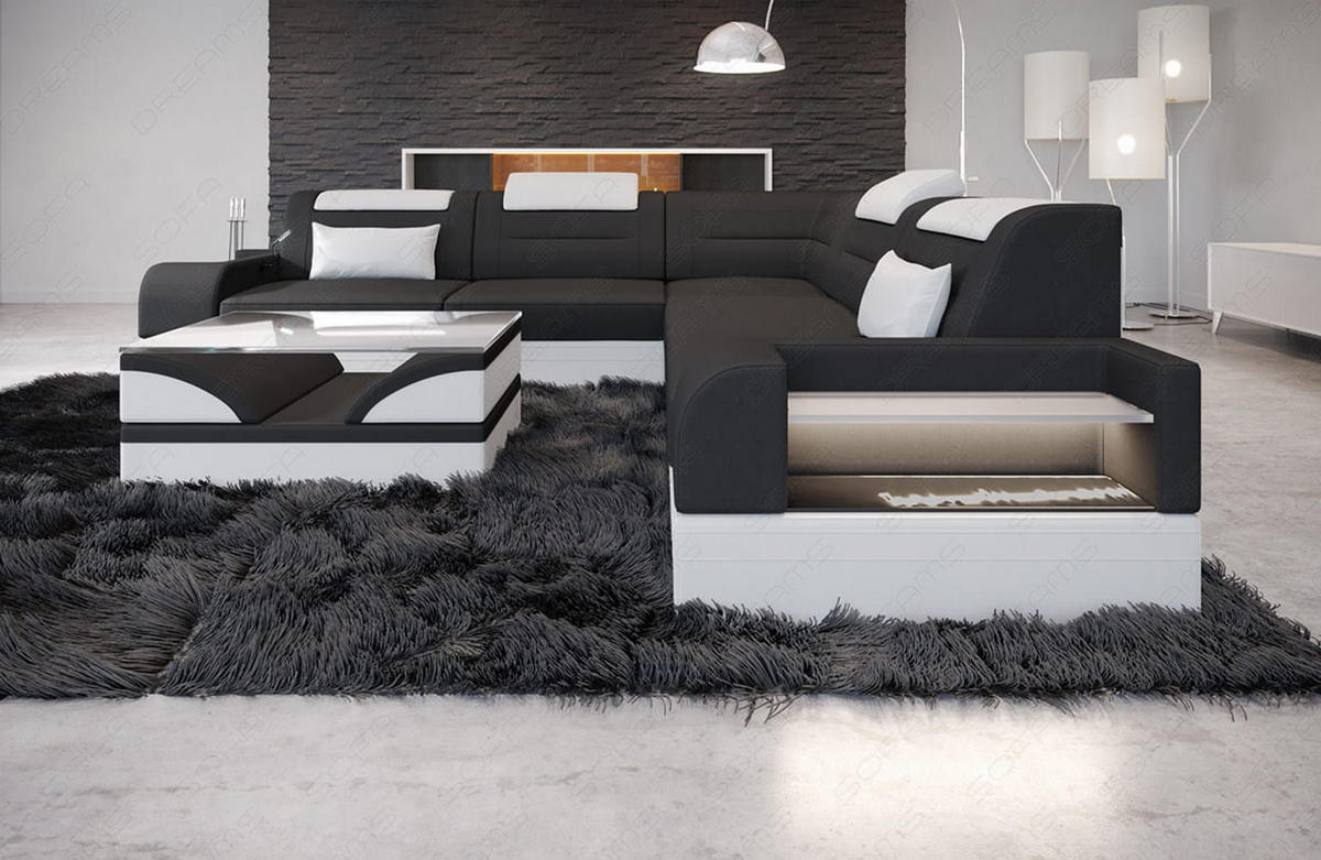 COUCH Trivento L-Form Dunkelgrau Weiß Mikrofaserstoff - Dunkelgrau, Kunststoff (274/274cm)