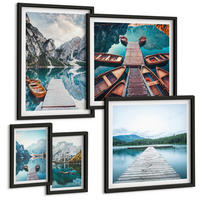 BILDER SET 5er Set - 50x50 cm & 20x30 cm & 40x60 cm Schwarzer Rahmen - Holzstege am See, Boote - Schwarz, Kunststoff (40/60cm) - TULUP