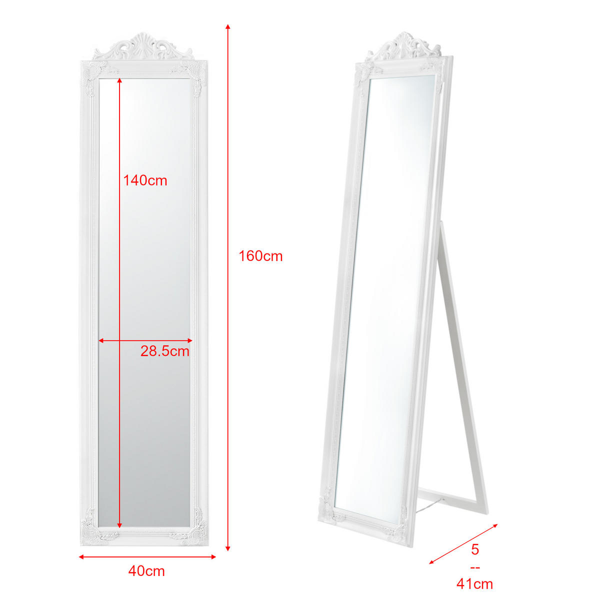 STOJANOVÝ ZRCADLO Arezzo - bílá, dřevo/sklo (28.5/160/140cm) - [en.casa]