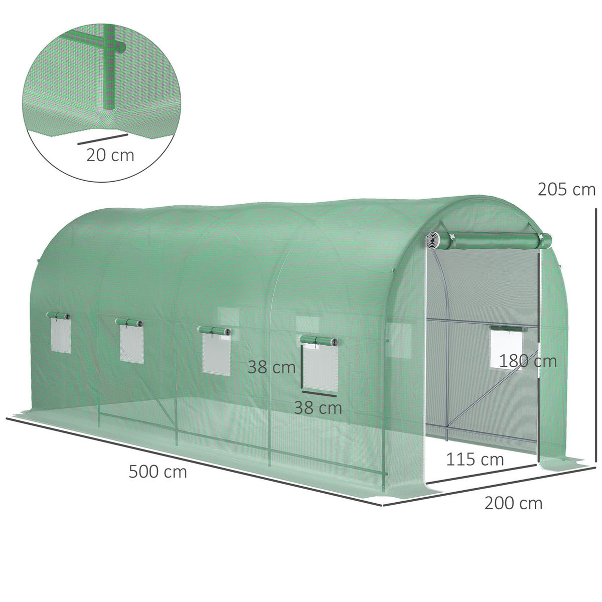 GEWÄCHSHAUS 500x200x210 cm Tunnel grün - Grün, Metall (500/205/200cm) - Fortuna Lai