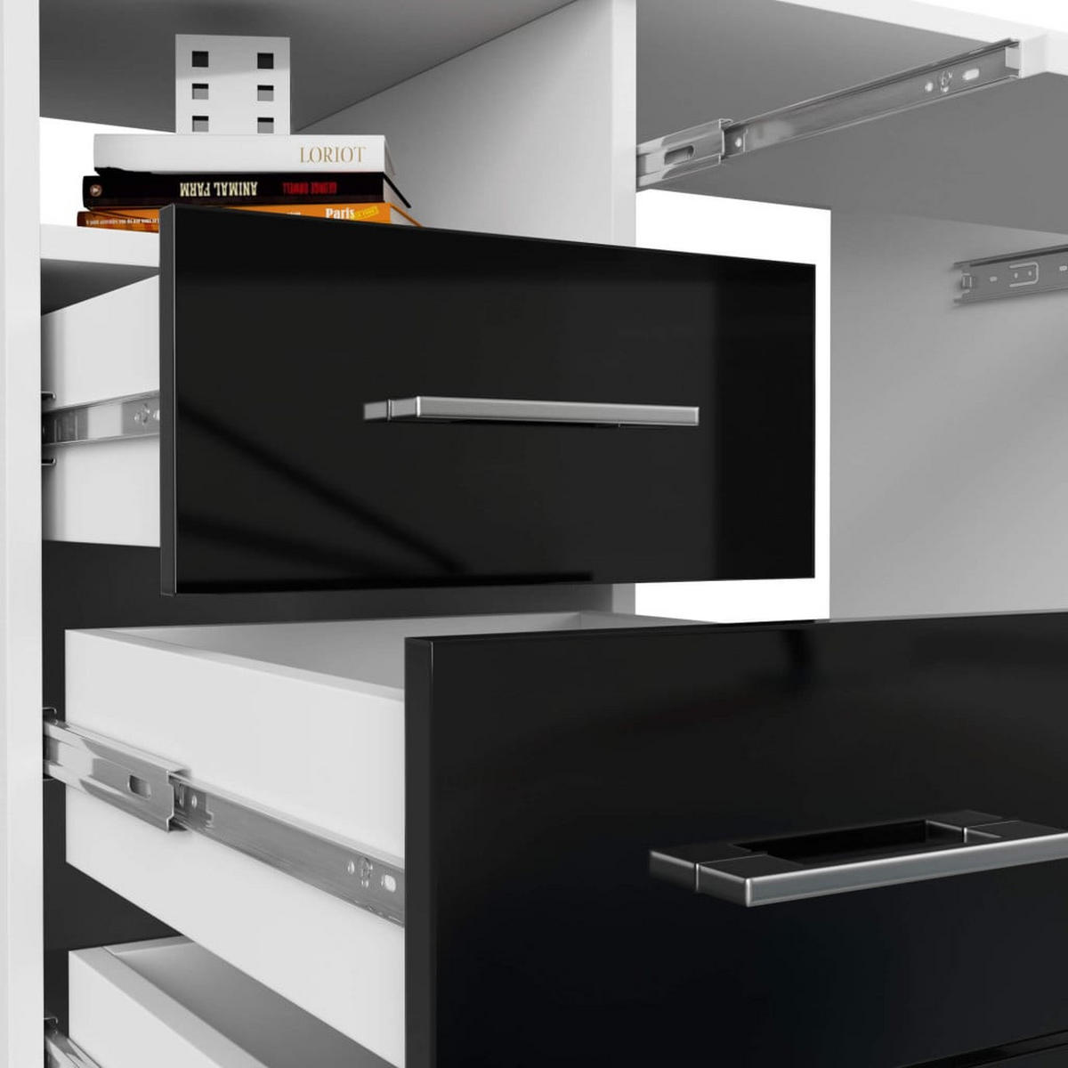 SCHREIBTISCH Weiß, Schwarz Glanz 74/124/52 - Schwarz Hochglanz/Weiß, Holzwerkstoff (52/124/74cm) - RAUMHIRSCH FURNITURE