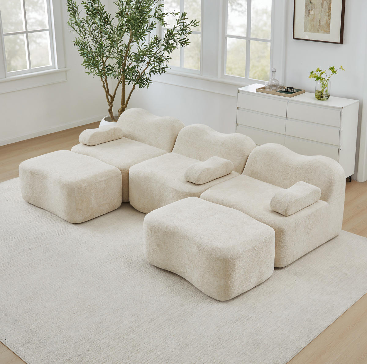 ECKSOFA modular U- oder L-Form Samt Beige - Beige, Holzwerkstoff (167/70/288cm) - Meubliv