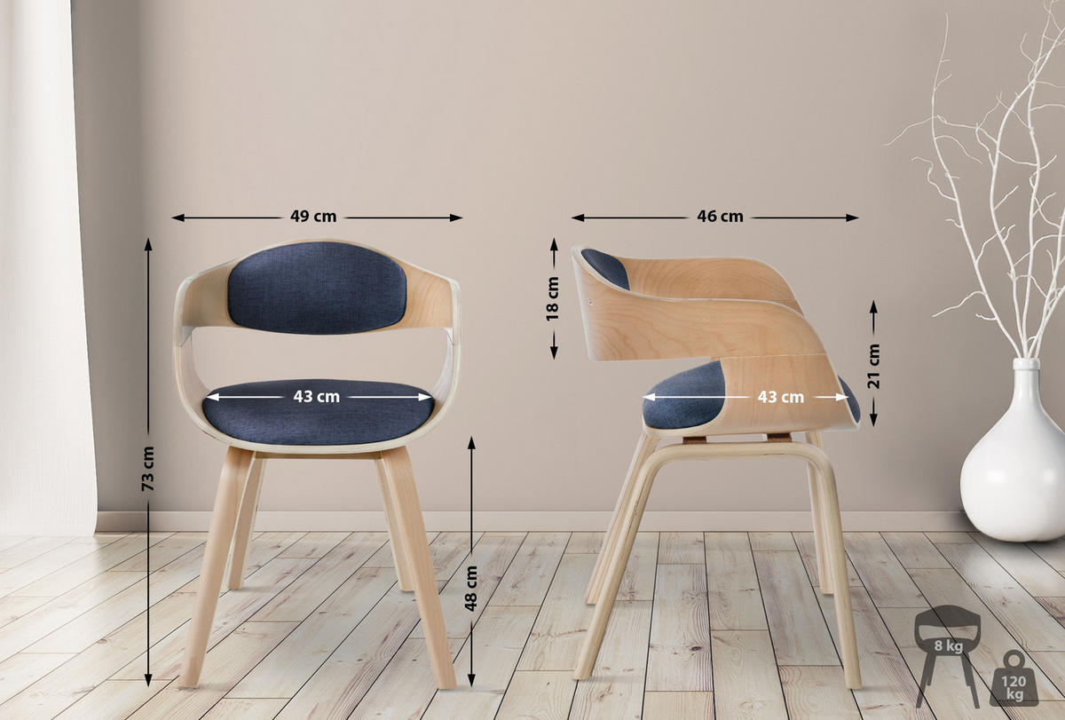 ARMLEHNENSTUHL Stoff Natura/Blau - Blau/Eukalyptusholzfarben, Holz/Textil (49/73/46cm) - CLP