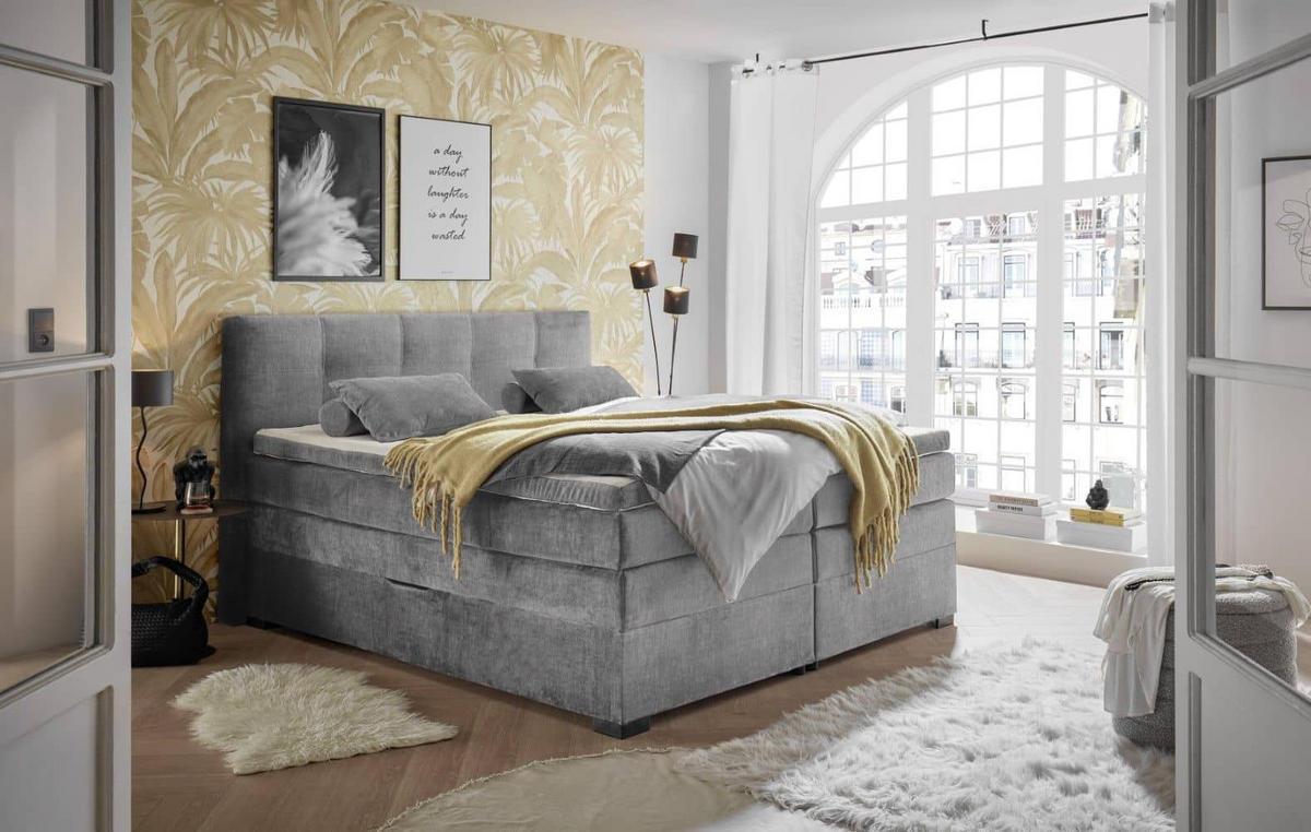 BOXSPRINGBETT inkl. 7-Zonen-Tonnentaschenfederkern-Matratze, Topper, Unterbox und Bettkasten - Graphitfarben/Schwarz, Holz/Holzwerkstoff (180/200cm) - ed exciting design