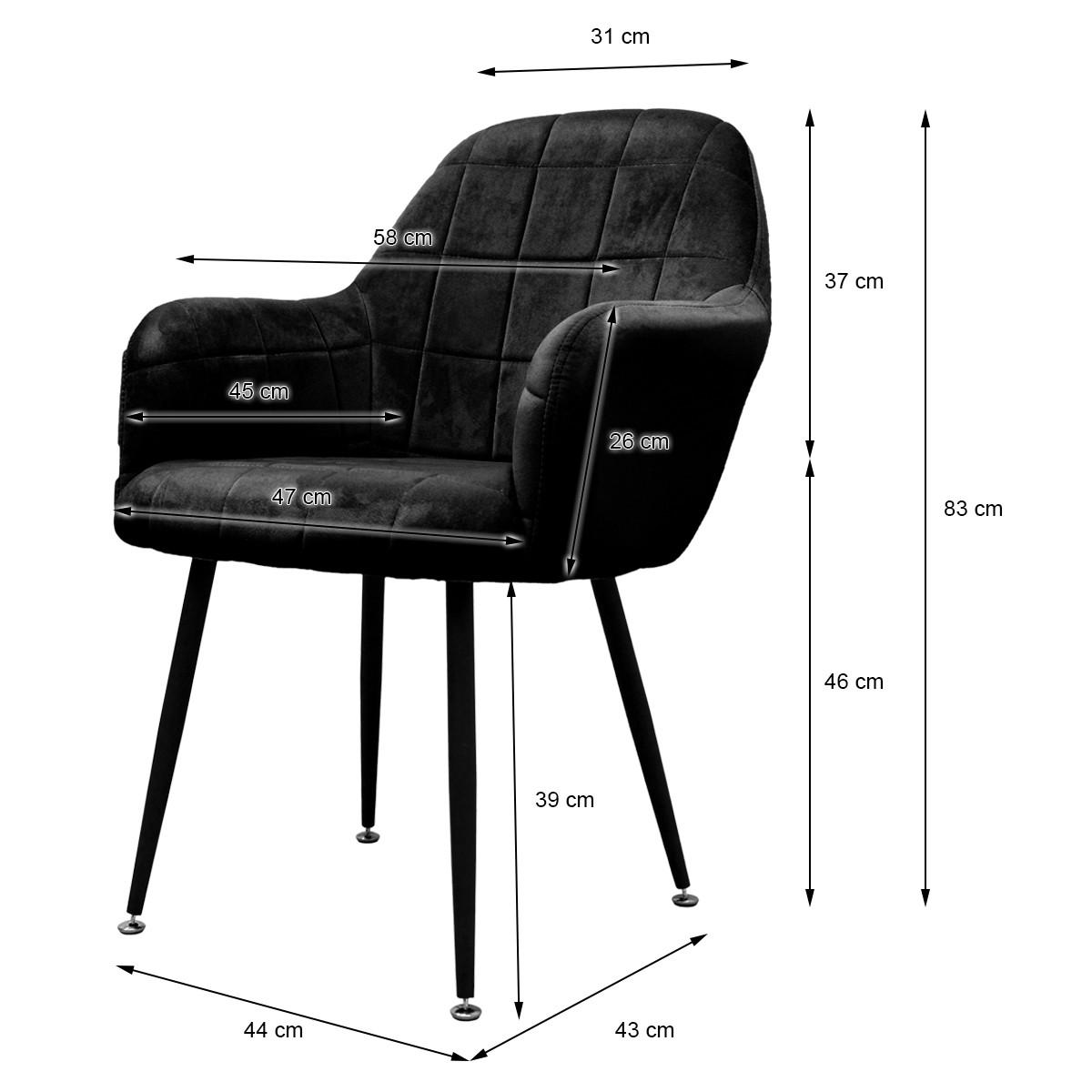 ESSZIMMERSTUHL Samt Schwarz 2er Set - Schwarz, Metall (60/84/58cm) - ECD-Germany