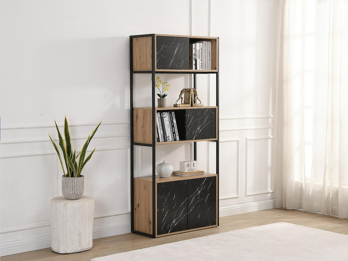 BÜCHERREGAL - 80 cm x 34 cm - holz - schwarz, naturfarben hell Yelania - Schwarz/Naturfarben, Holz (80/180/34cm) - Vente-Unique