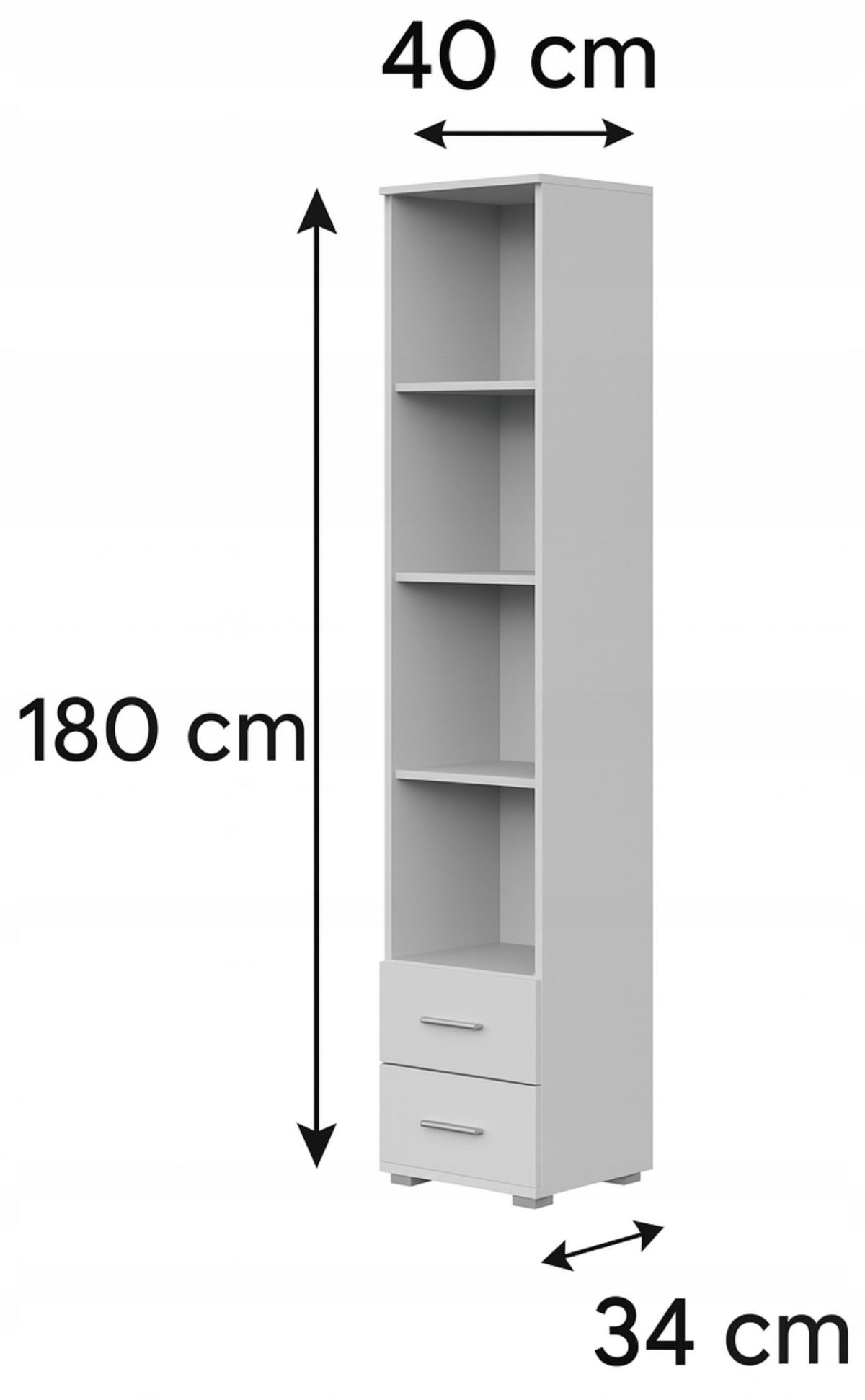 BÜCHERREGAL CR3-ST3 Weiß 40/34/180 cm - Weiß, Holzwerkstoff (40/180/34cm)