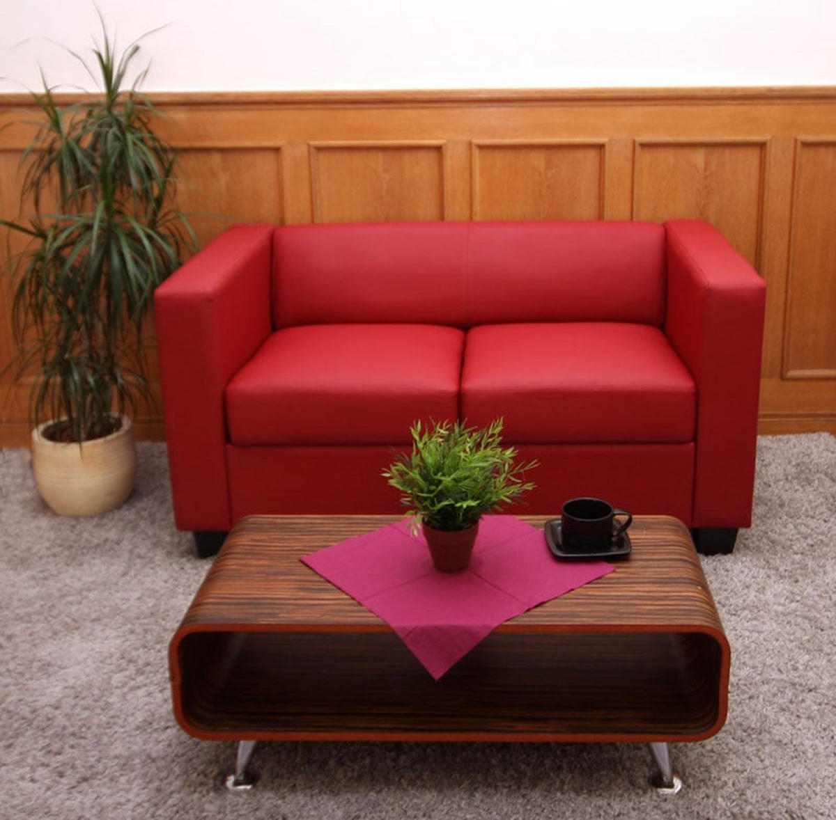 2ER SOFA Rot - Rot, Leder (137/70/75cm) - MCW