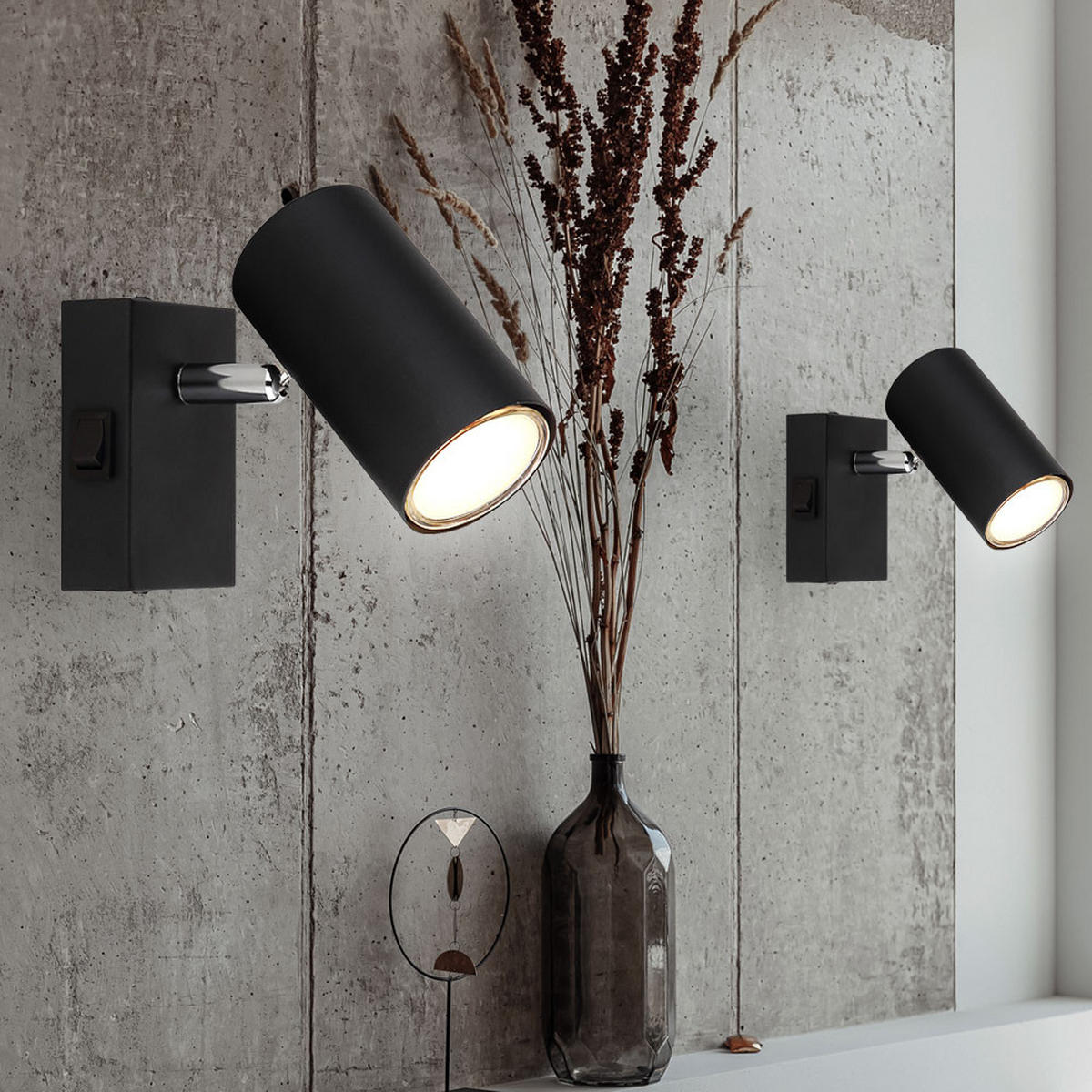 WANDLEUCHTE Robby Metall Schwarz chrom 2er Set - Schwarz, Metall (7/10/12cm) - Globo Lighting