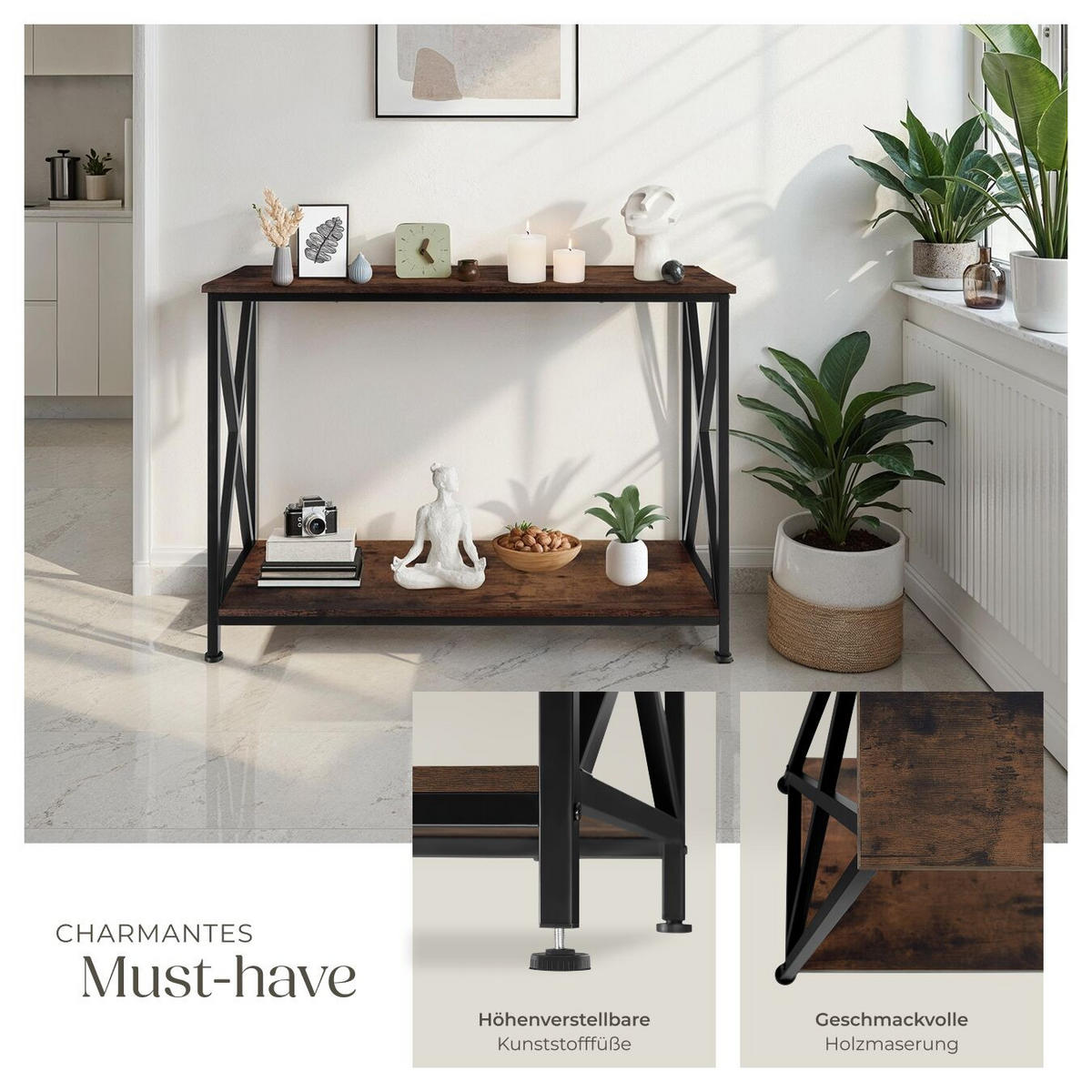 KONSOLENTISCH Tacoma,100 x 35 x 80,5 cm,Industrial Holz dunkel, rustikal - Rostfarben, Holzwerkstoff (100/35/80.5cm) - tectake