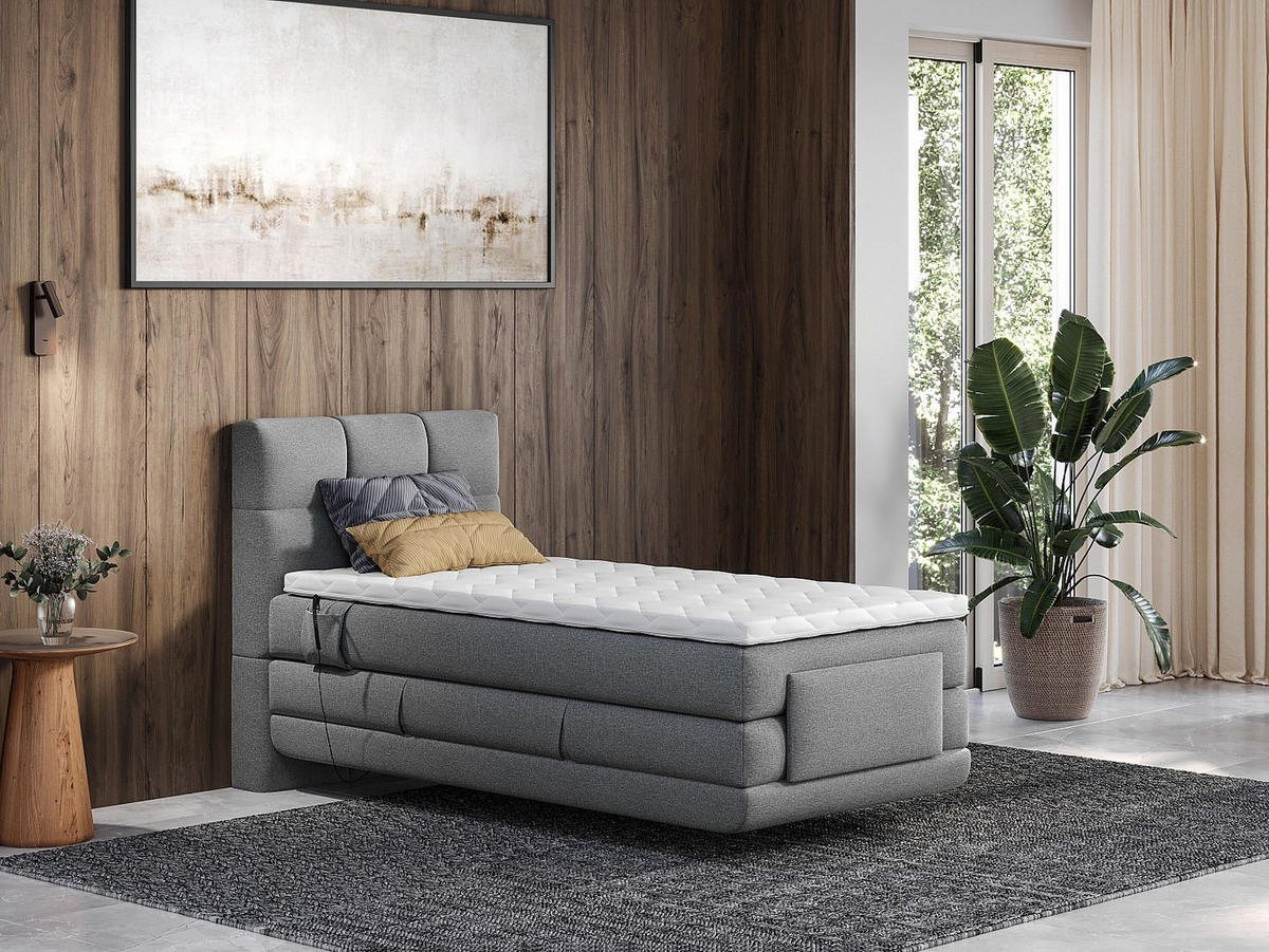 BOXSPRINGBETT - 1 Person - stoff - hellgrau Lodi - Hellgrau, Textil (100/200cm) - Vente-Unique