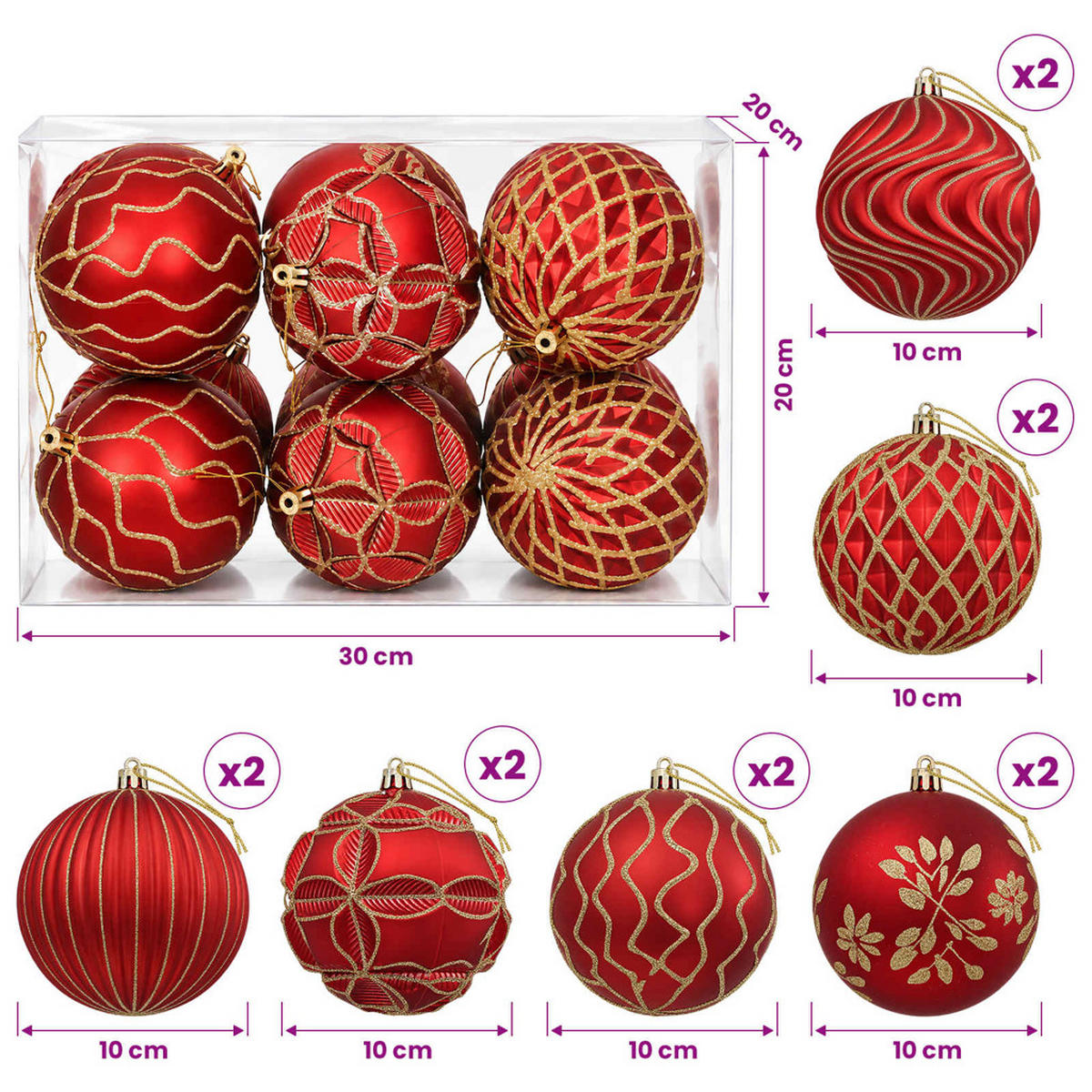 WEIHNACHTSKUGELSET XL 12 -teilig 10 cm Rot Polystyrol - Rot, Kunststoff (10/10/10cm) - vidaXL