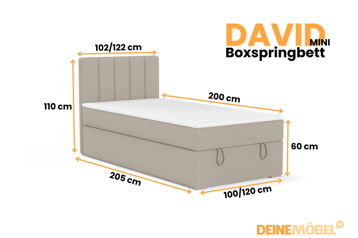 BOXBETT DAVID MINI 120/200 in Velours Beige H4 - Beige, Holz/Holzwerkstoff (120/200cm) - Deine Möbel 24