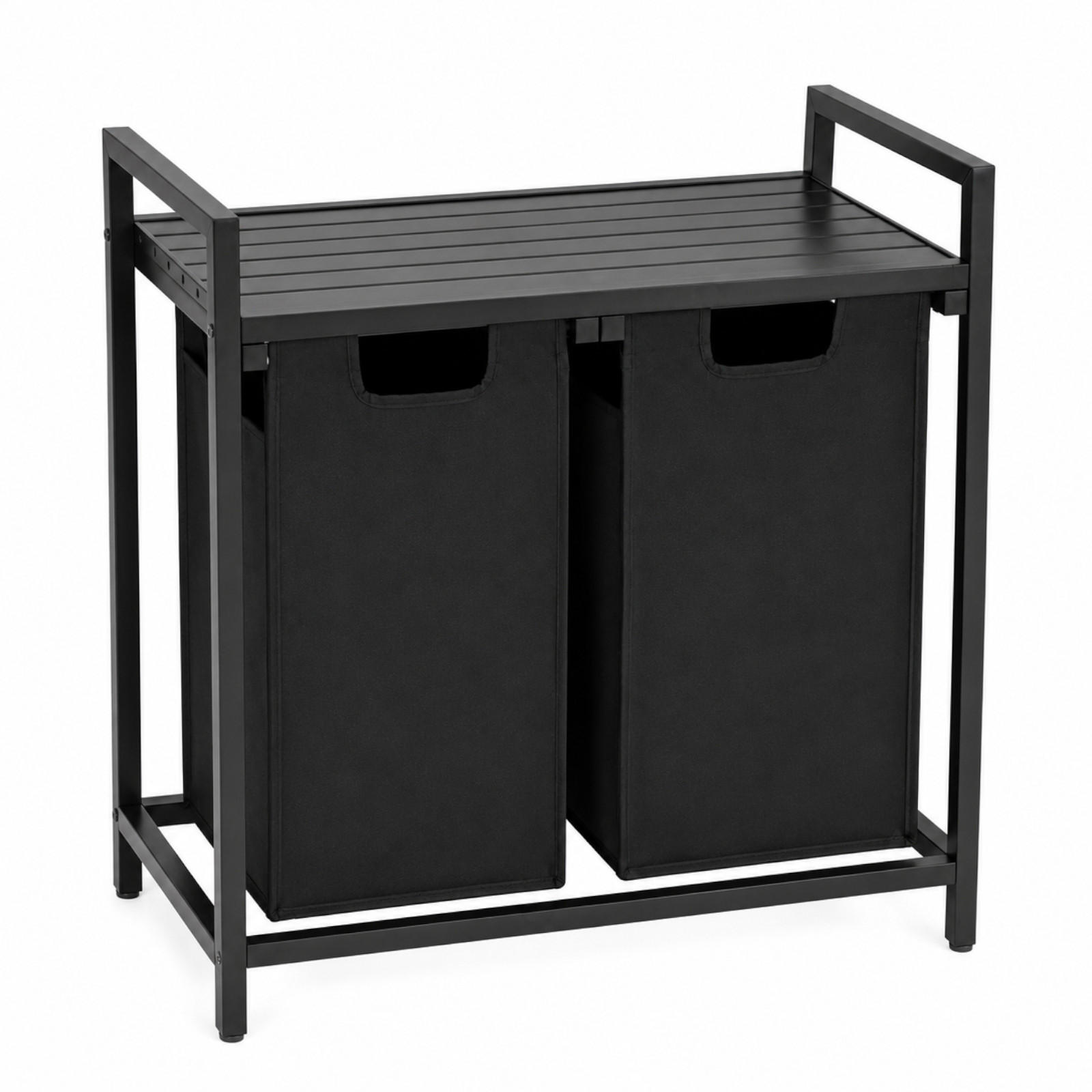 WÄSCHEKORB Metal MDF Stoff Schwarz 2 herausnehmbare Schwarz 92 Liter 73x33x71 cm - Schwarz, Metall (73/71/33cm) - Begryf