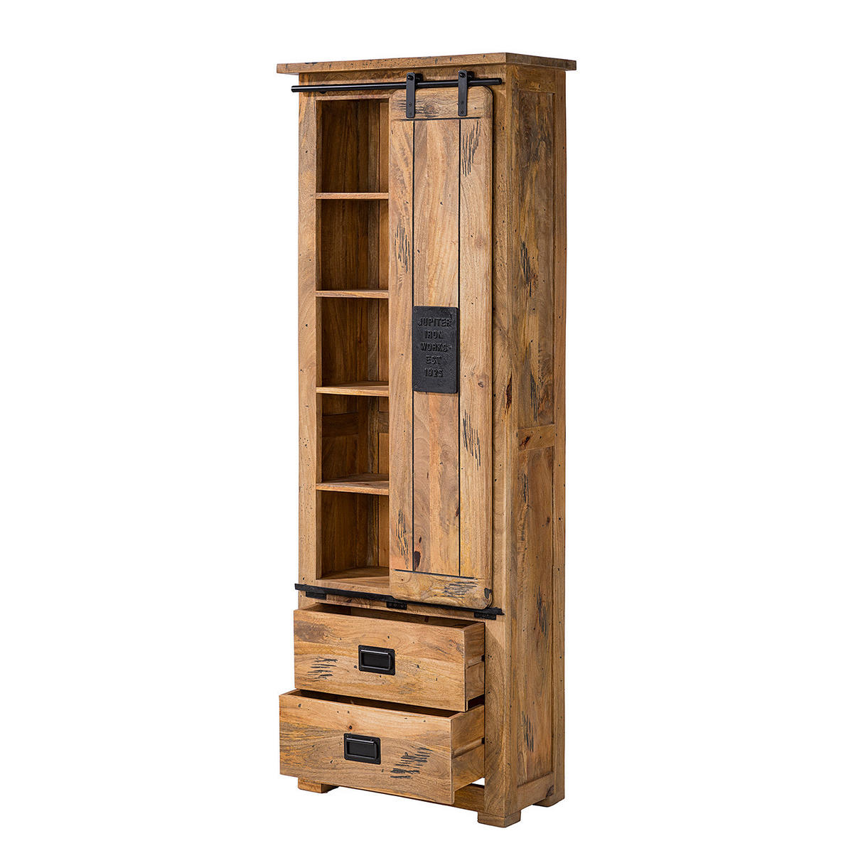 HOCHSCHRANK - Mango massiv / Eisen - Mango / Schwarz - Braun, Holz/Metall (70/195/35cm) - home24