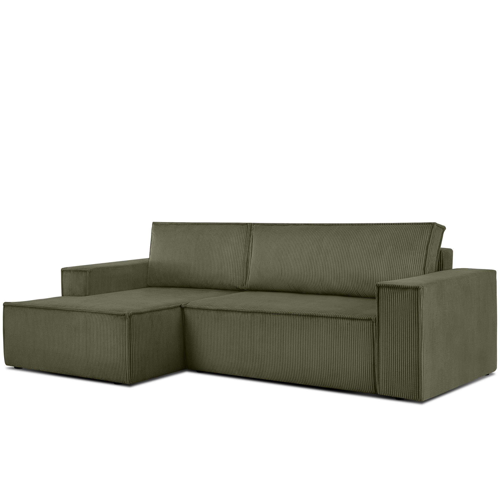 ECKSCHLAFSOFA-LINKS NAPI in Pet Friendly Cord-Stoff, oliv - Schwarz/Olivgrün, Textil (262/148cm) - KONSIMO®