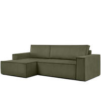 ECKSCHLAFSOFA-LINKS NAPI in Pet Friendly Cord-Stoff, oliv - Schwarz/Olivgrün, Textil (262/148cm) - KONSIMO®
