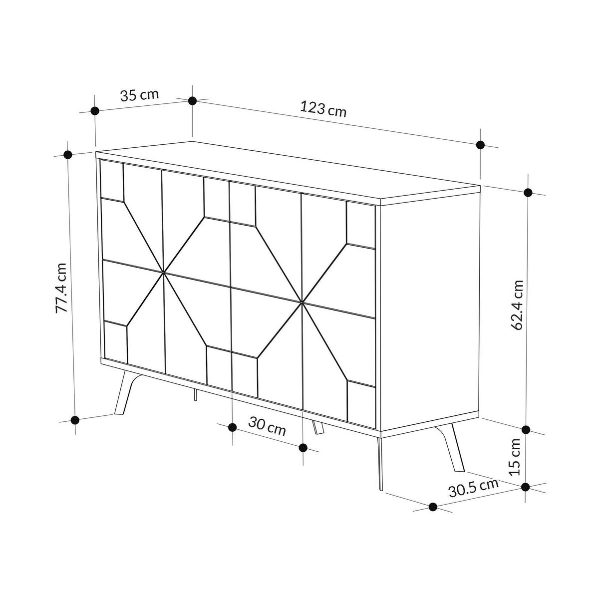 SIDEBOARD mit 4 Türen und dekorierten Türen L123 cm - Dune - Weiß, Holzwerkstoff (35/62.4/16cm) - Calicosy