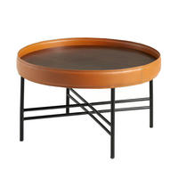 COUCHTISCH Runder Couchtisch aus Kunstleder, Nussbaum und schwarzem Stahl Ø62/35 cm - Nussbaumfarben/Schwarz, Metall (62/62/35cm) - ANGEL CERDA