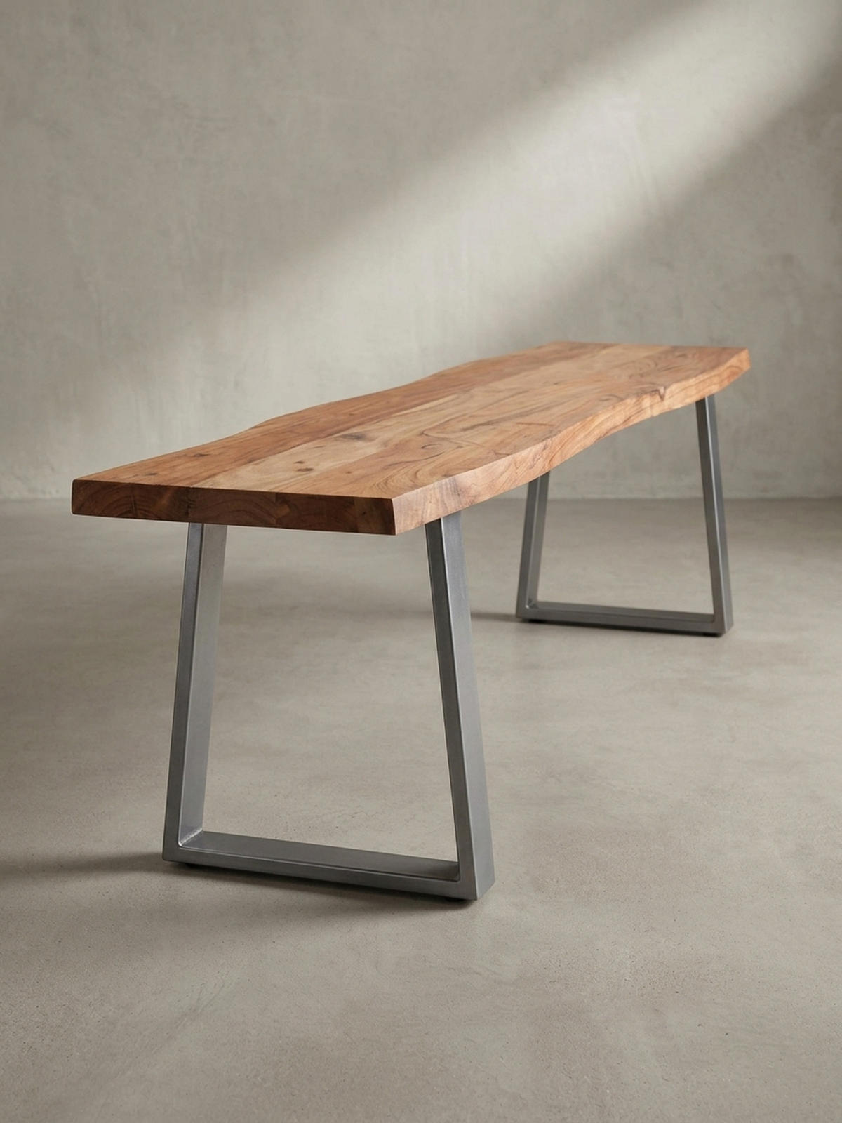 ESSZIMMERBANK Massivholz Metall Baumkante Chromgestell, Akazie 140x40x46 cm - Silberfarben/Braun, Holz/Metall (140/46/40cm) - KADIMA DESIGN