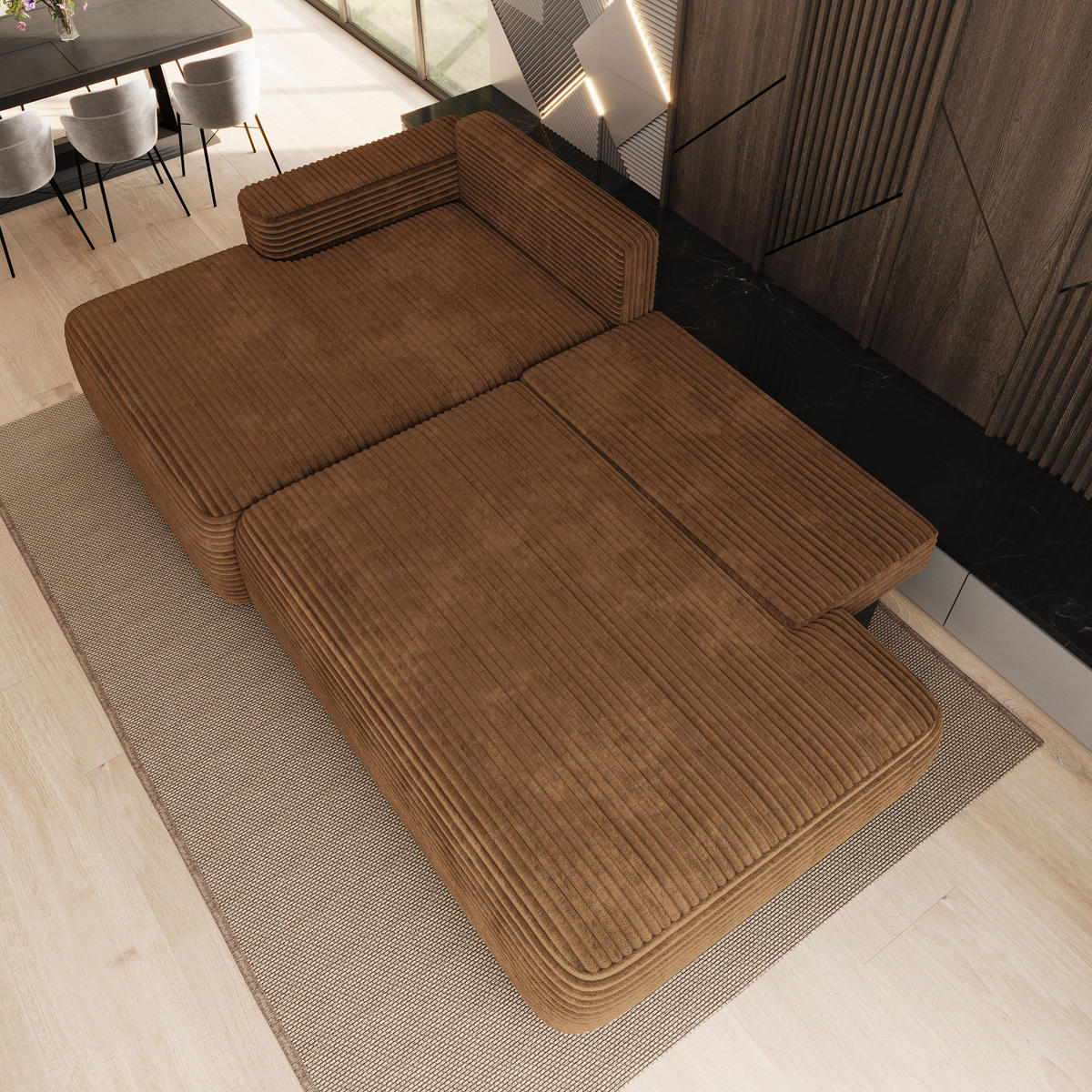 ECKSOFA AVINI T L-S Orange Kordstoff mit Schlaffunktion - Orange, Holzwerkstoff/Textil (277/160cm) - MASSENO