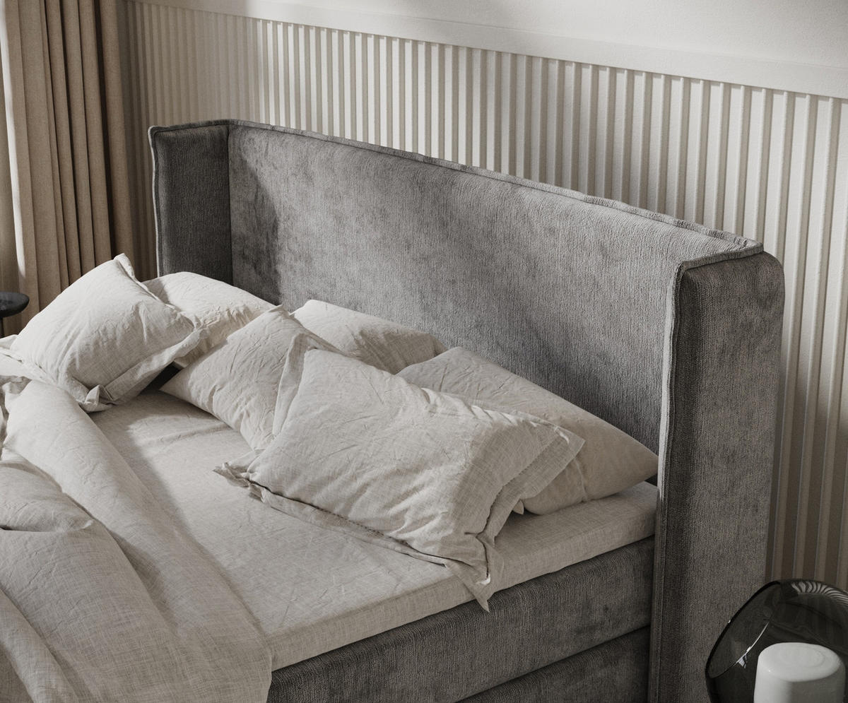 BOXSPRINGBETT Carizzo Grau 180/200 cm mit Matratze und Topper - Schwarz/Grau, Holz/Holzwerkstoff (180/200cm) - Maison de Reve
