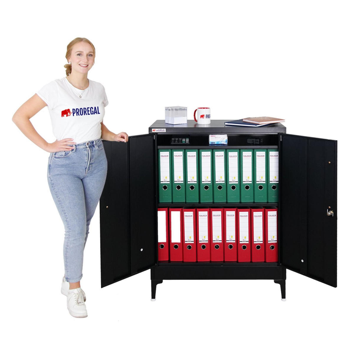 AKTENSCHRANK Elephant 2 Ebenen Schwarz 90x80x40cm - Schwarz, Metall (80/90/40cm) - PROREGAL