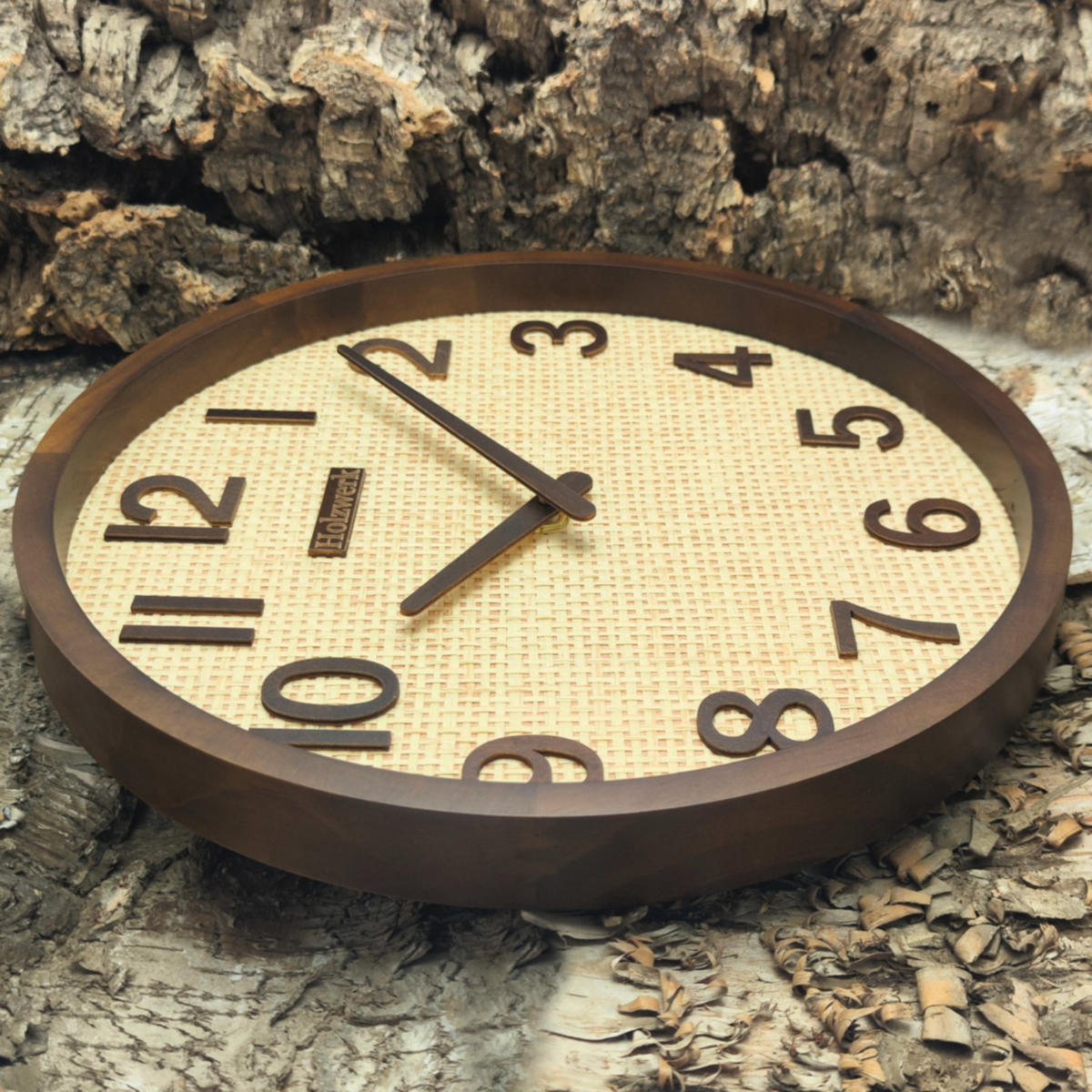 WANDUHR Holz BOHO Rattan PENZBERG (FUNK) Loft Wand Uhr, braun - Dunkelbraun, Holz/Kunststoff (30/30/4.8cm) - Holzwerk