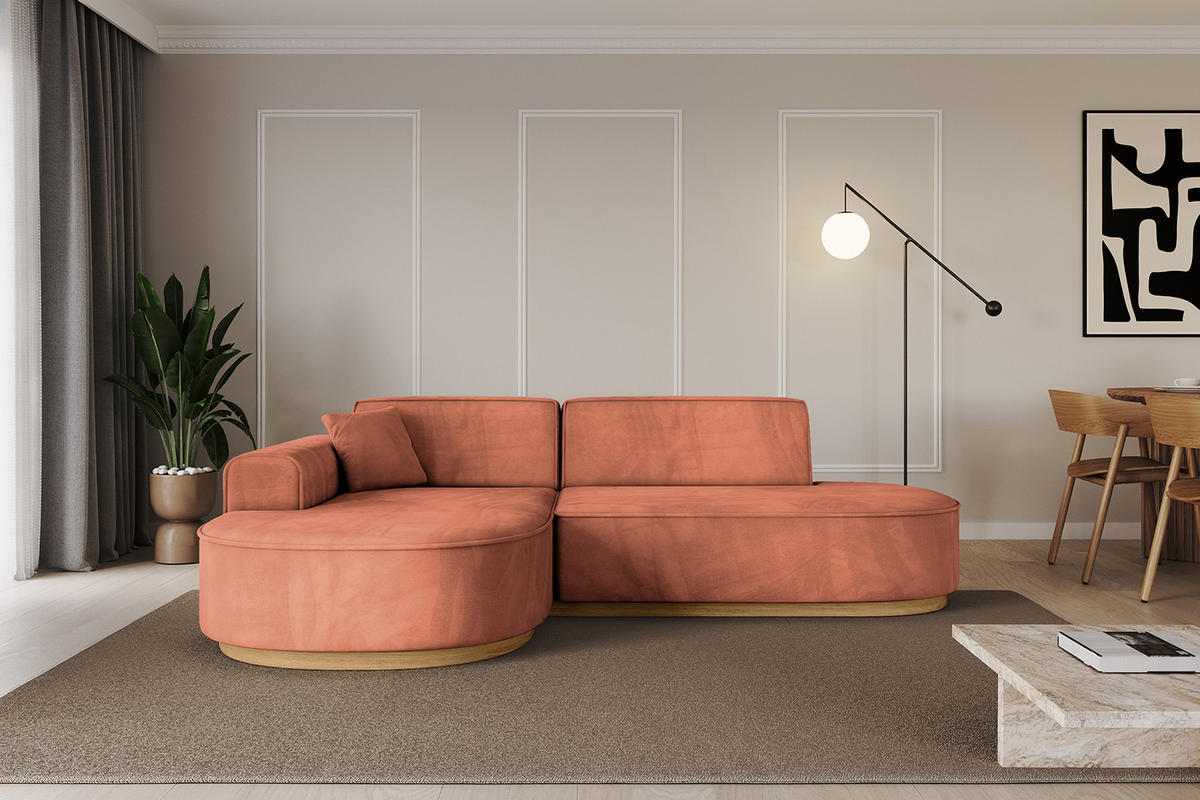 ECKSOFA Ottomane Links MARI-L1-v2 - 243x171x83 cm Koralle Velours - Koralle, Holzwerkstoff/Textil (243/171cm) - ALTDECOR