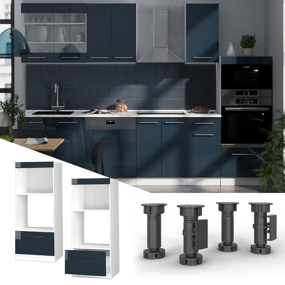 MIKROWELLENSCHRANK Fame-Line Dunkelblau Hochglanz 60 cm offen - Weiß/Dunkelblau, Holzwerkstoff (60/153.6/58.1cm) - Vicco