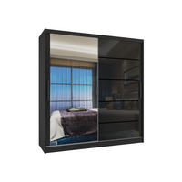SCHWEBETÜRENSCHRANK Verona MGB, Schwarz Hochglanz, 158 cm, mit Spiegel - Schwarz, Holz (158/216/60cm) - B BELINI GROUP
